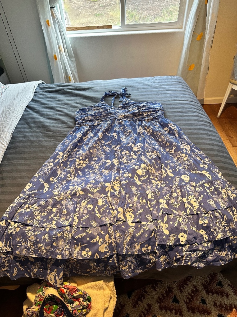 JessaKae Merliah Blue Floral Bird Pattern Maxi Halter Dress